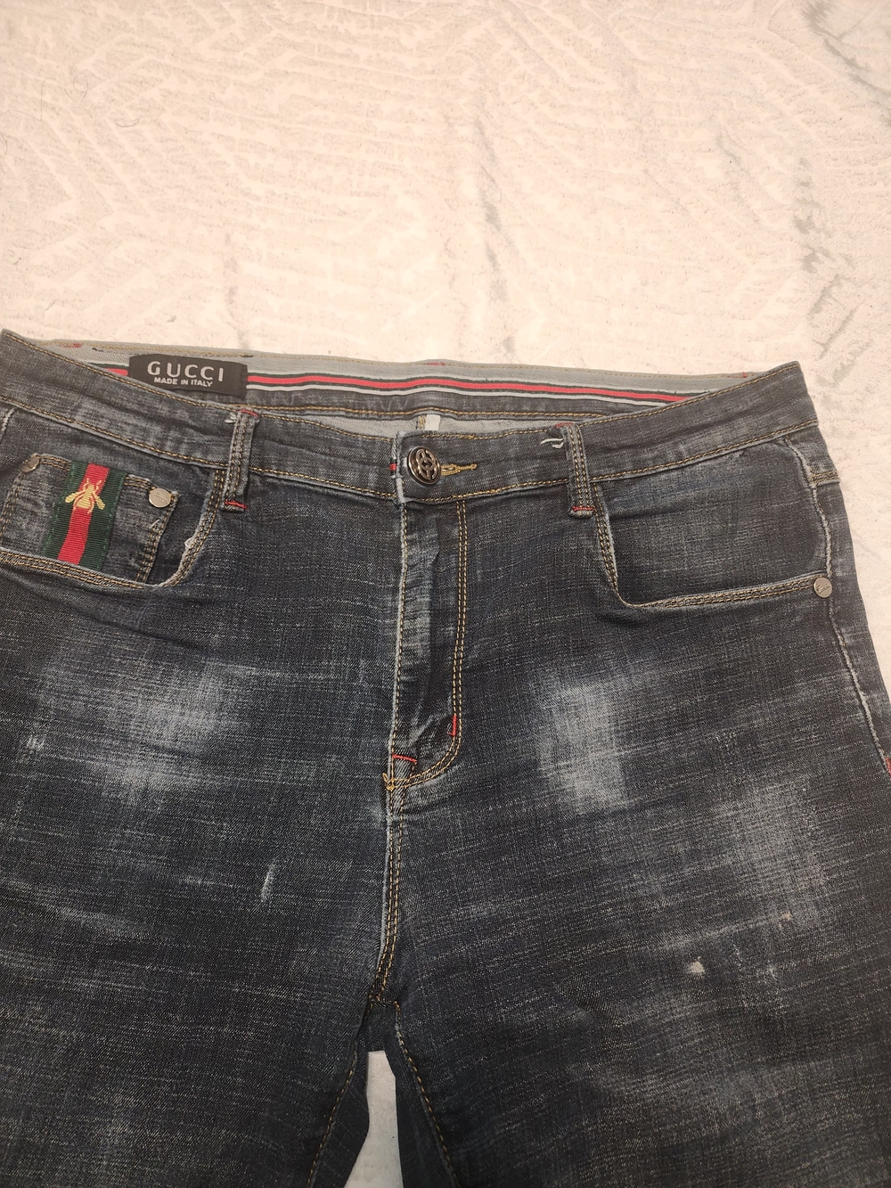 Gucci Dark Wash Jeans with Signature Web and Bee - Picture 3 of 6